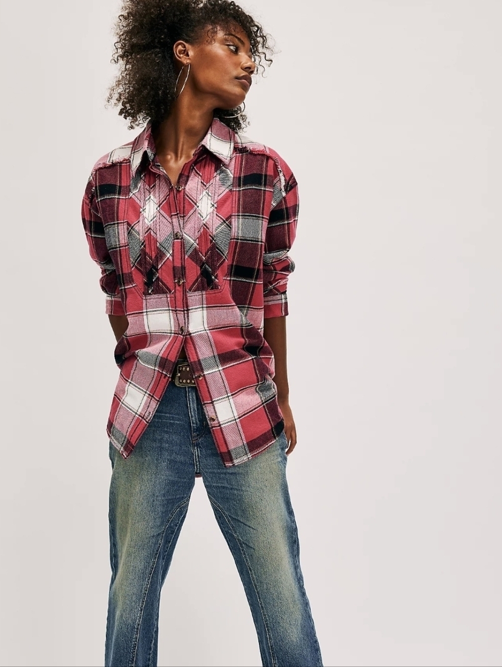 We The Free NWOT Oversized Layla Plaid Shirt Sz S